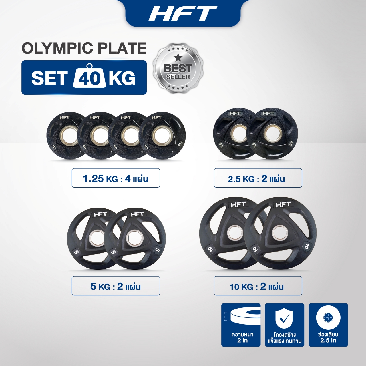เซตแผ่นน้ำหนัก HOMEFITTOOLS รุ่น OLYMPIC 40 KG._1